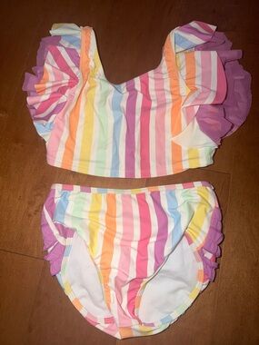 Rainbow Stripe Ruffle Two-Piece Swim Set